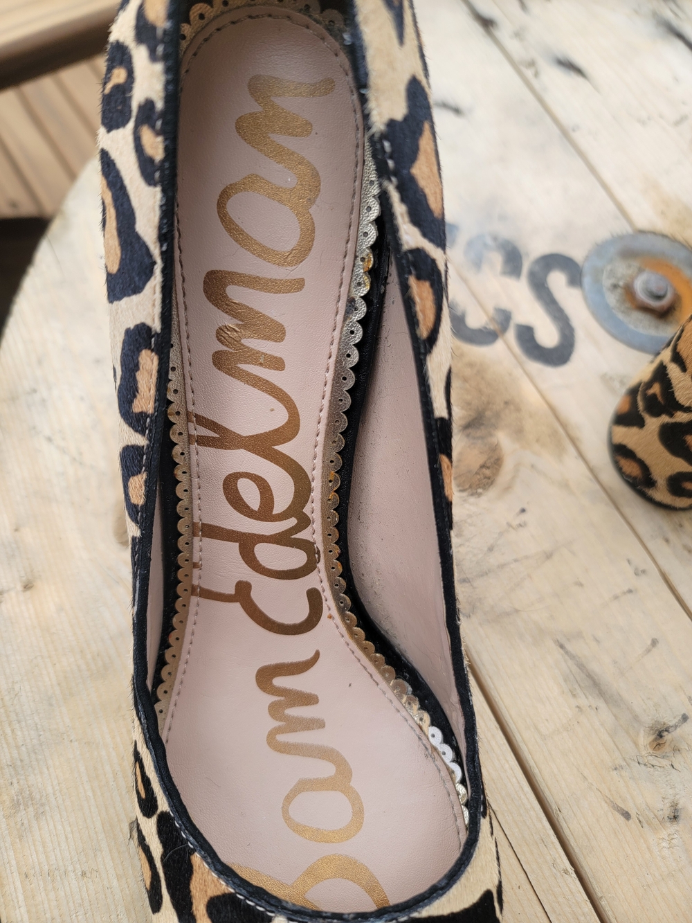 Sam Edelman Leopard Print Chunky Heel Pumps - Tan/Black Womens Size 8 - Picture 4 of 7